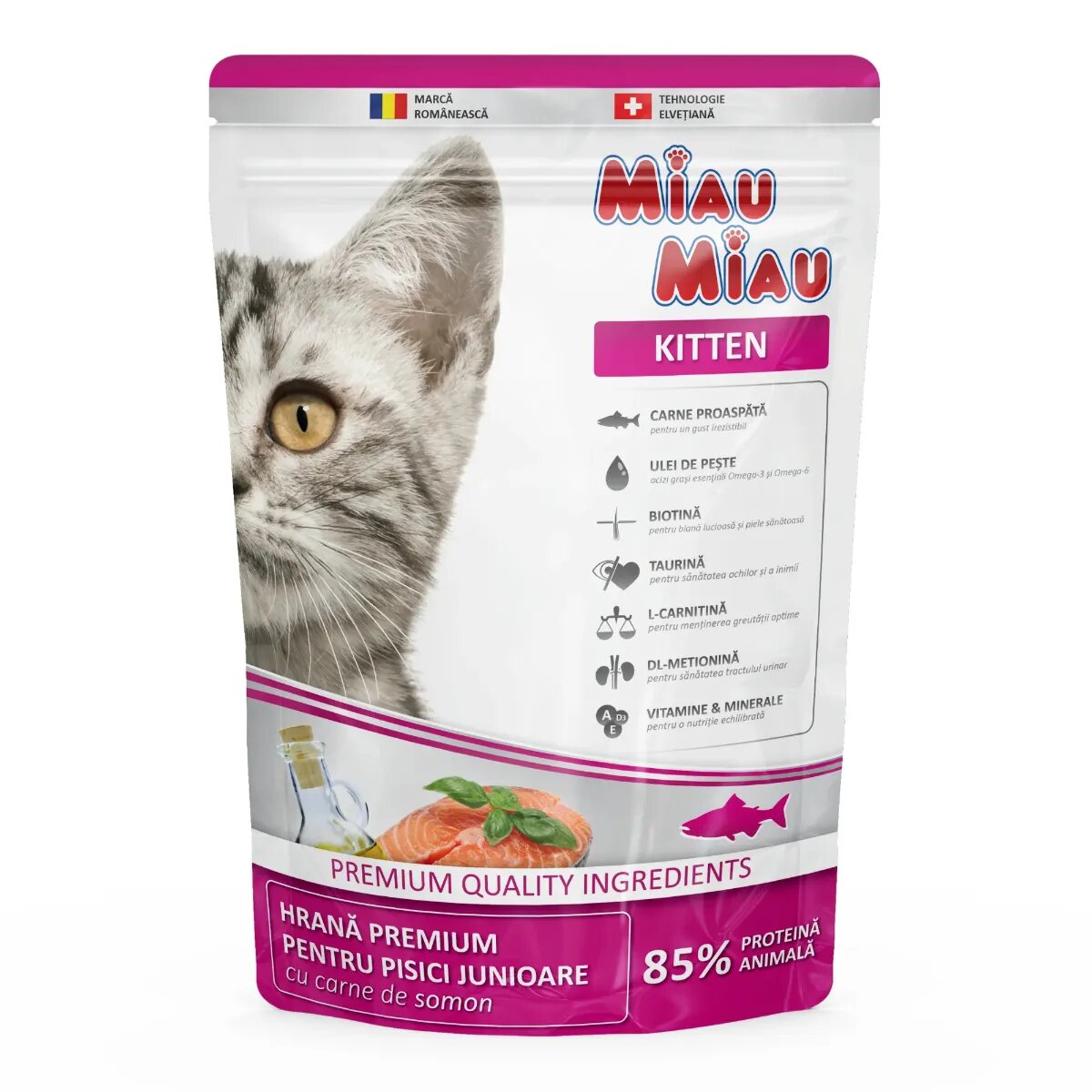 MIAU MIAU Kitten Somon hrană uscată pisici junior junior 800g