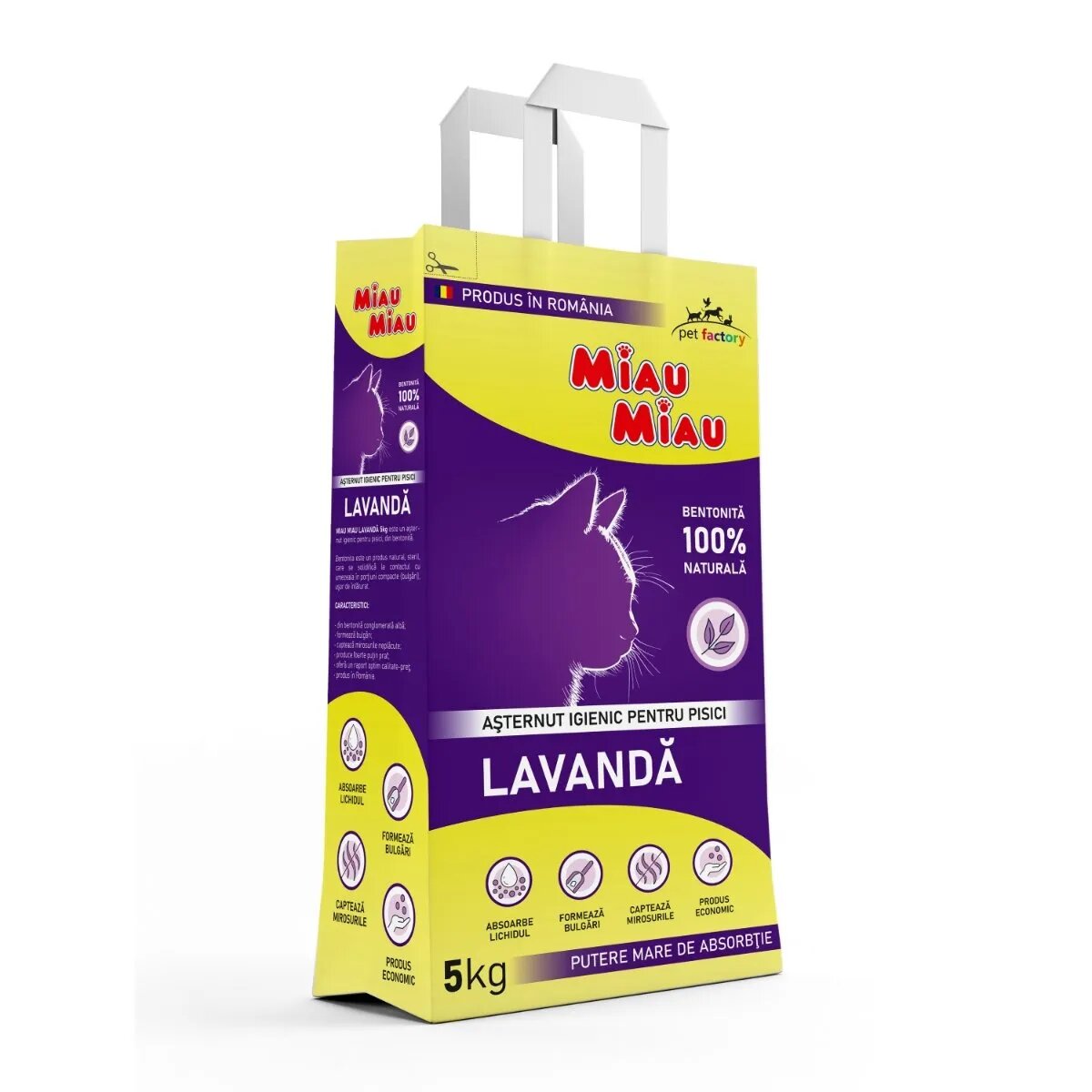 MIAU MIAU Lavanda așternut igienic pisici granule bentonită aglomerant neutralizare mirosuri 5kg