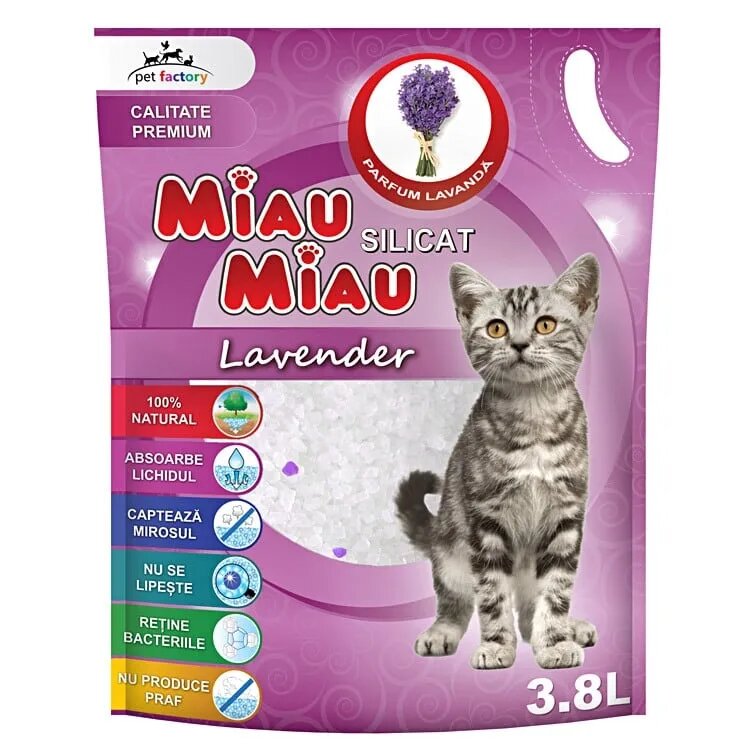 MIAU MIAU Lavanda așternut igienic pisici granule silicat neaglomerant neutralizare mirosuri 3.8l
