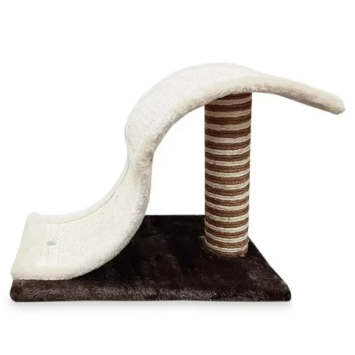 MIAU MIAU Placă Sisal Curbată cu Stâlp ansamblu de joacă pisici maro și alb 43x25x33cm