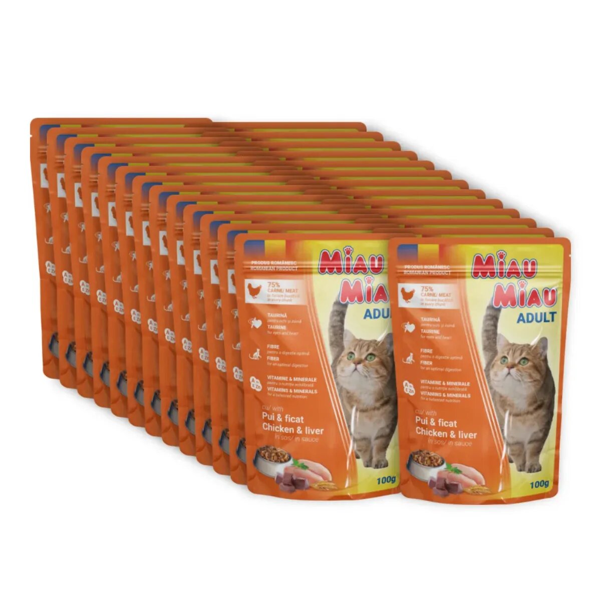 MIAU MIAU Pui și Ficat plic hrană umedă pisici (în sos) bax 100g x 24buc