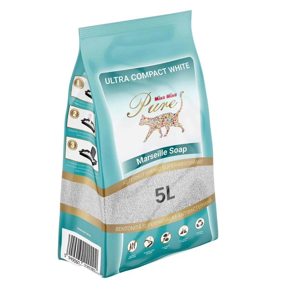 MIAU MIAU Pure Pure săpun Marsilia așternut igienic pisici granule bentonită aglomerant neutralizare mirosuri 5l