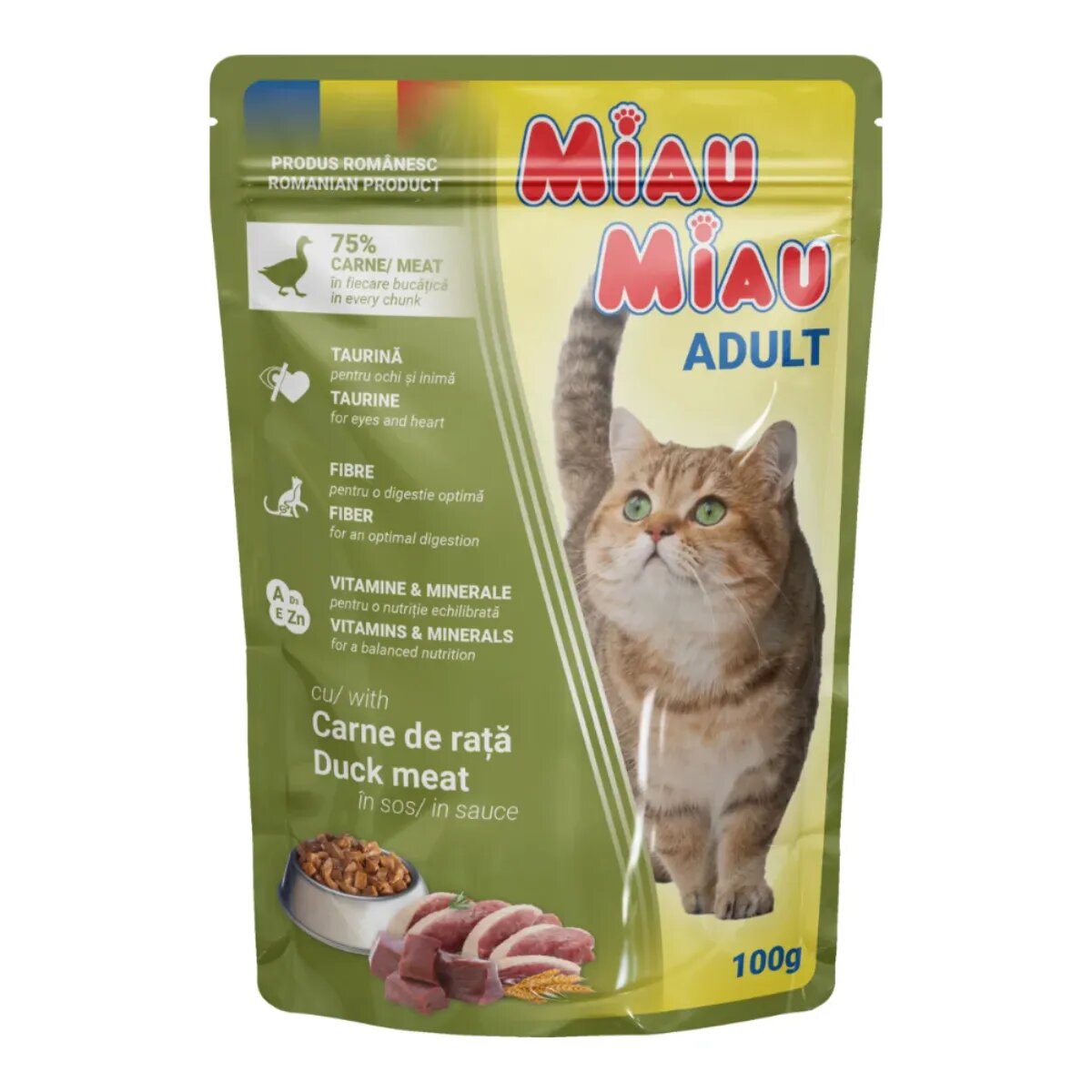MIAU MIAU Rață plic hrană umedă pisici (în sos) 100g