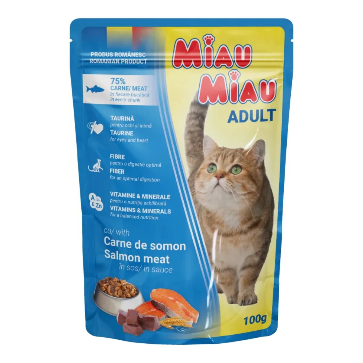 MIAU MIAU Somon plic hrană umedă pisici (în sos) 100g