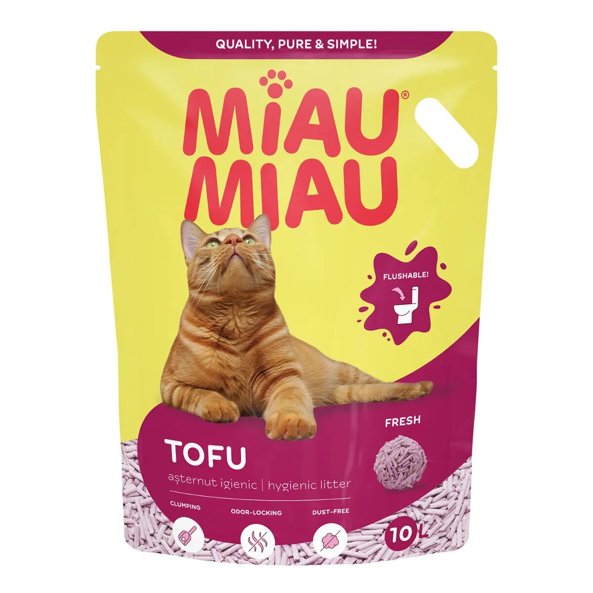 MIAU MIAU Tofu Fresh așternut igienic pisici peleți tofu aglomerant ecologic biodegradabil 10l