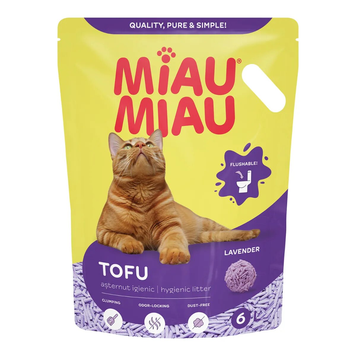 MIAU MIAU Tofu Lavanda așternut igienic pisici peleți tofu aglomerant ecologic biodegradabil 6l