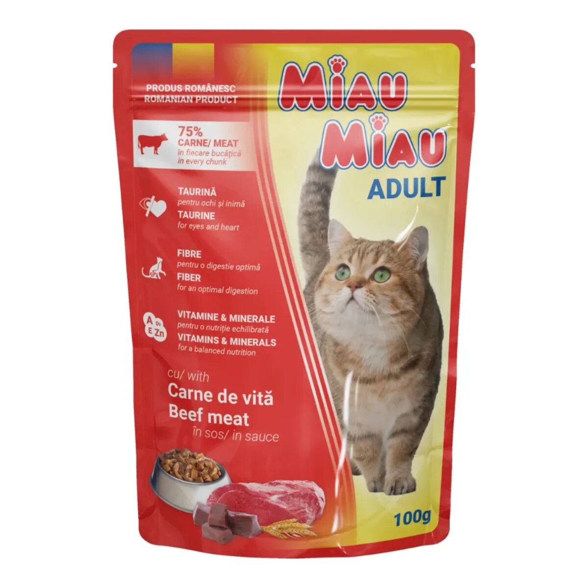 MIAU MIAU Vită plic hrană umedă pisici (în sos) 100g