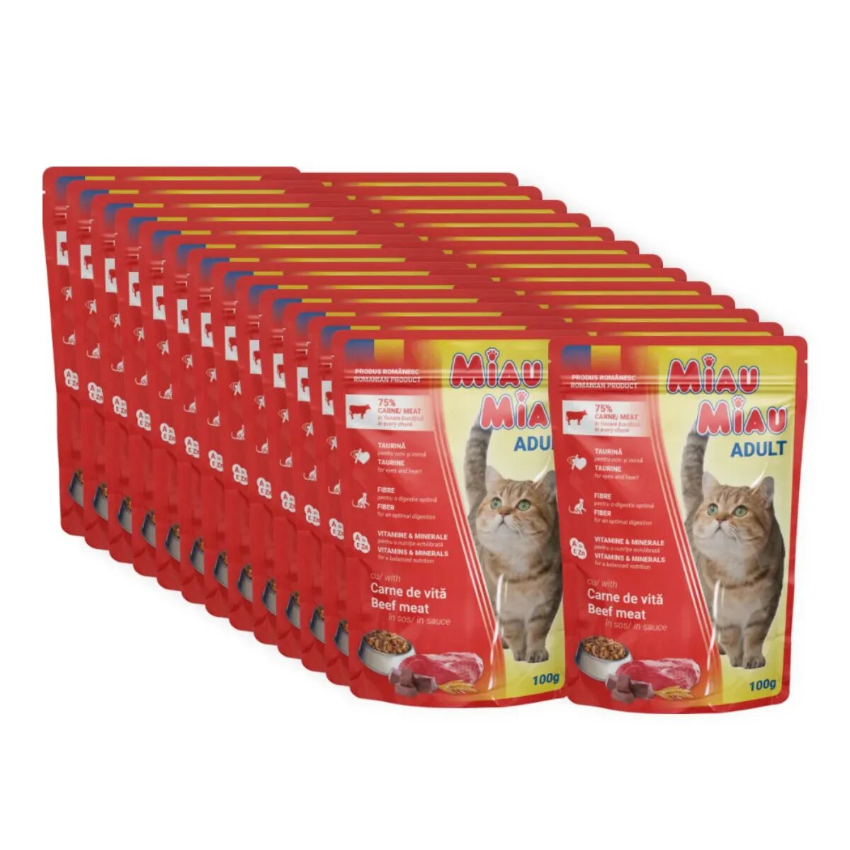MIAU MIAU Vită plic hrană umedă pisici (în sos) bax 100g x 24buc