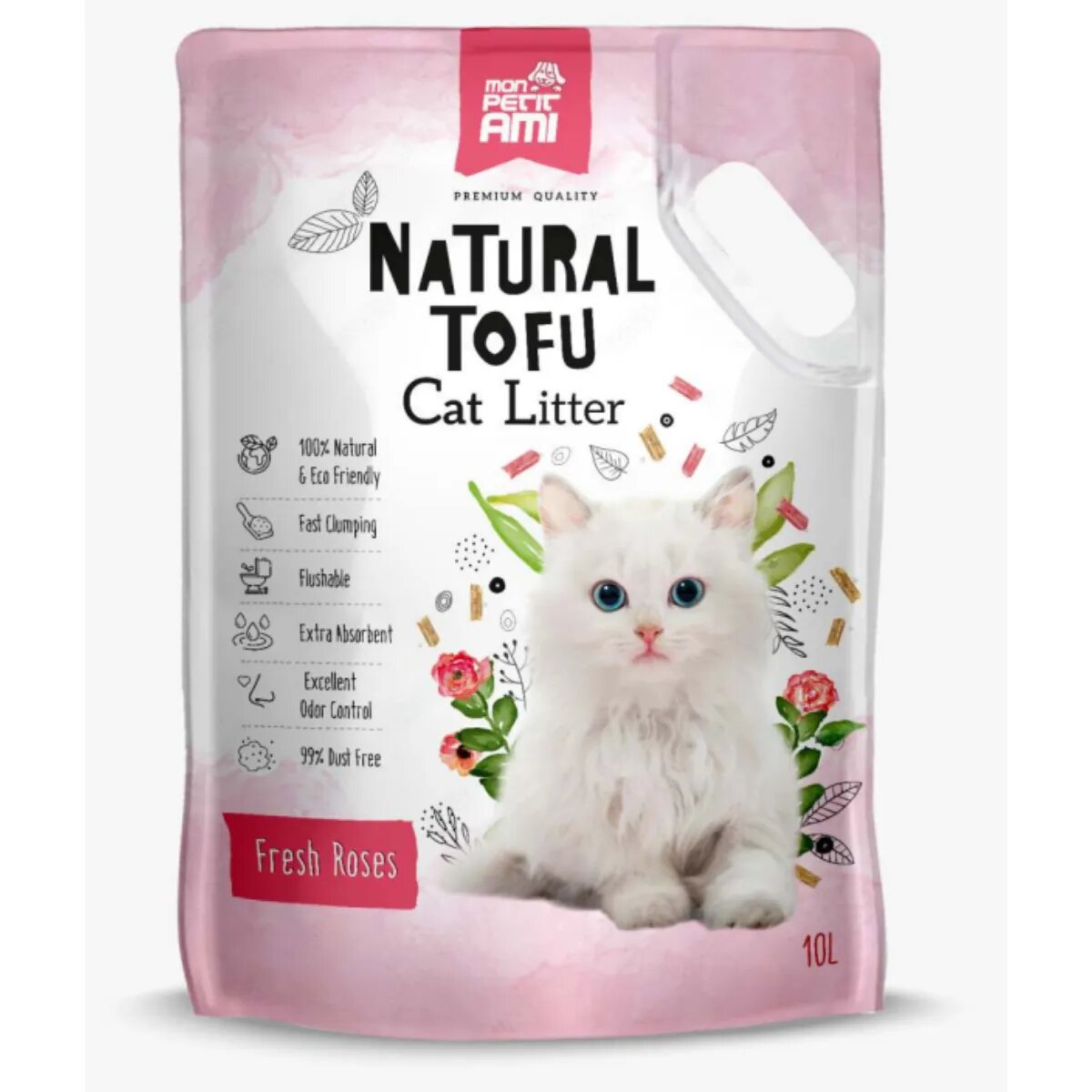 Mon Petit Ami Natural Tofu Trandafir așternut igienic pisici peleți tofu aglomerant ecologic biodegradabil 10l