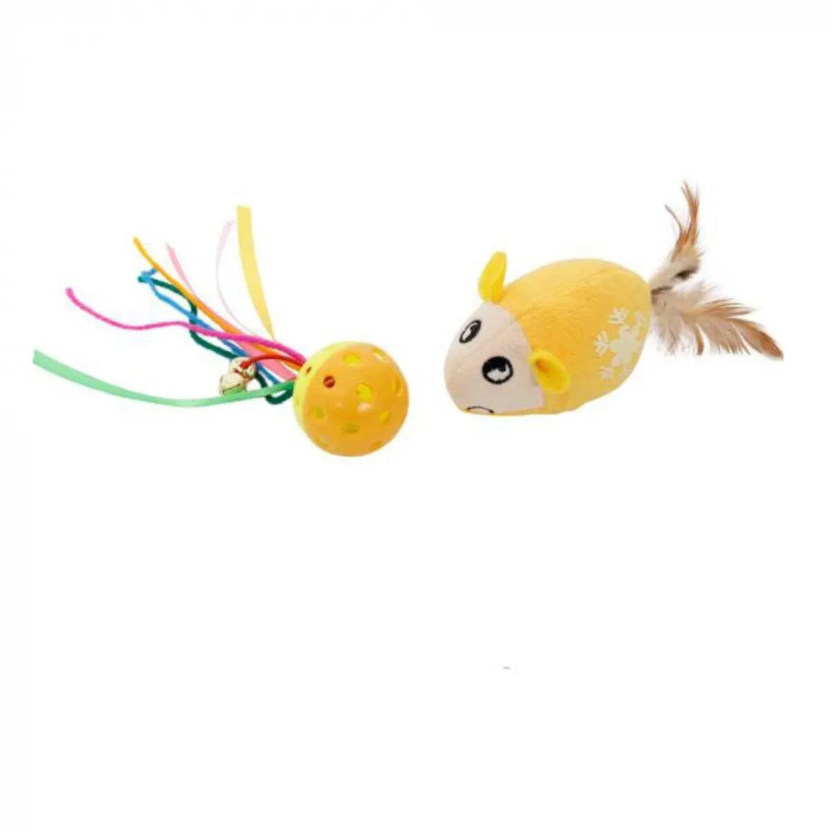 Mon Petit Ami Set Soricel si Bilă jucărie stimulare pândă pisici textil galben 2buc Set Soricel si Bila jucărie stimulare pândă pisici textil galben 2buc