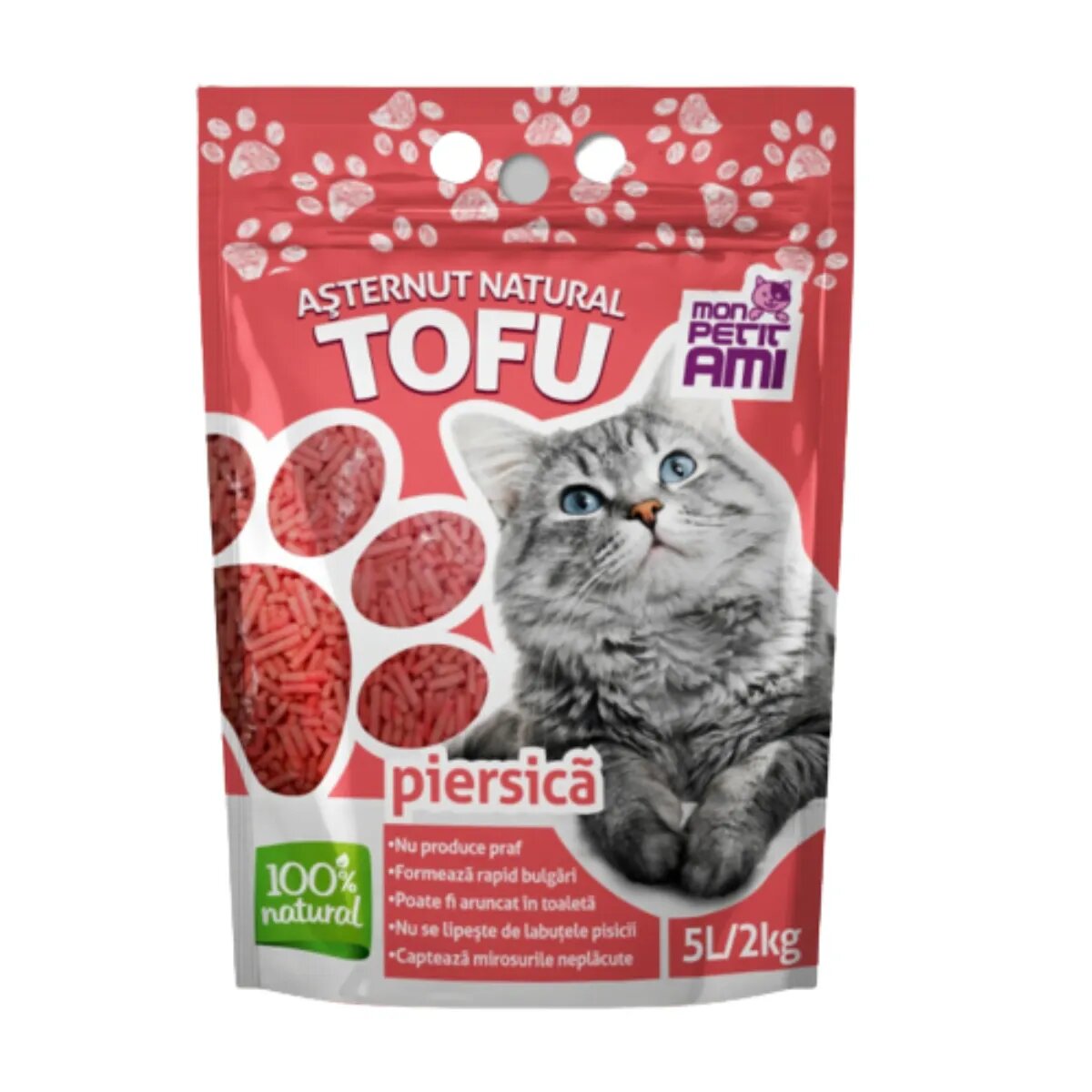 Mon Petit Ami Tofu Piersici așternut igienic pisici peleți tofu aglomerant neutralizare mirosuri biodegradabil 5l