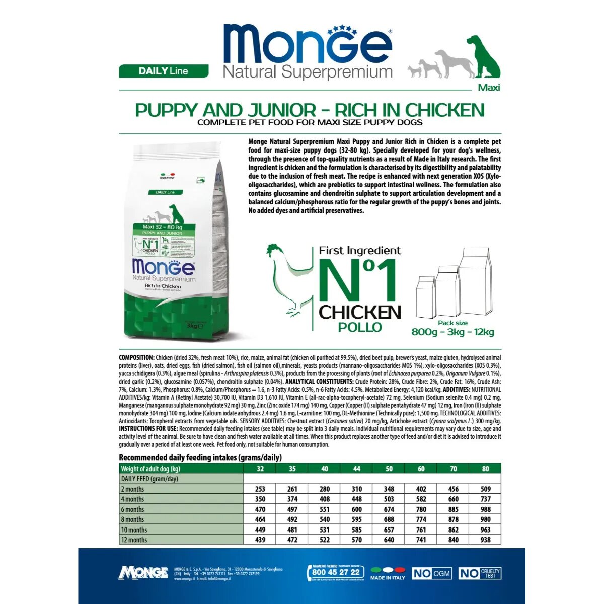 Monge Best for Breeders Maxi Puppy&Junior L-XL Pui și Orez hrană uscată câini junior 15kg