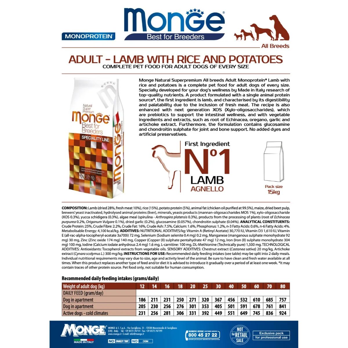 Monge Best for Breeders XS-XL Miel și Orez hrană uscată câini 15kg
