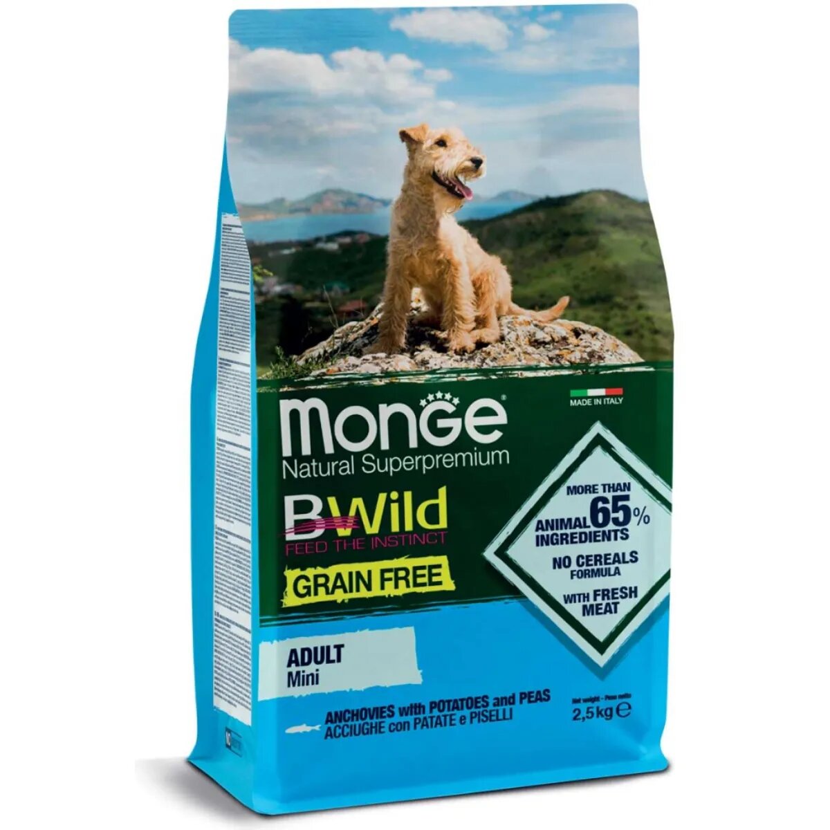 Monge BWild Adult Mini XS-S Anșoa și Cartofi hrană uscată fără cereale câini 2.5kg