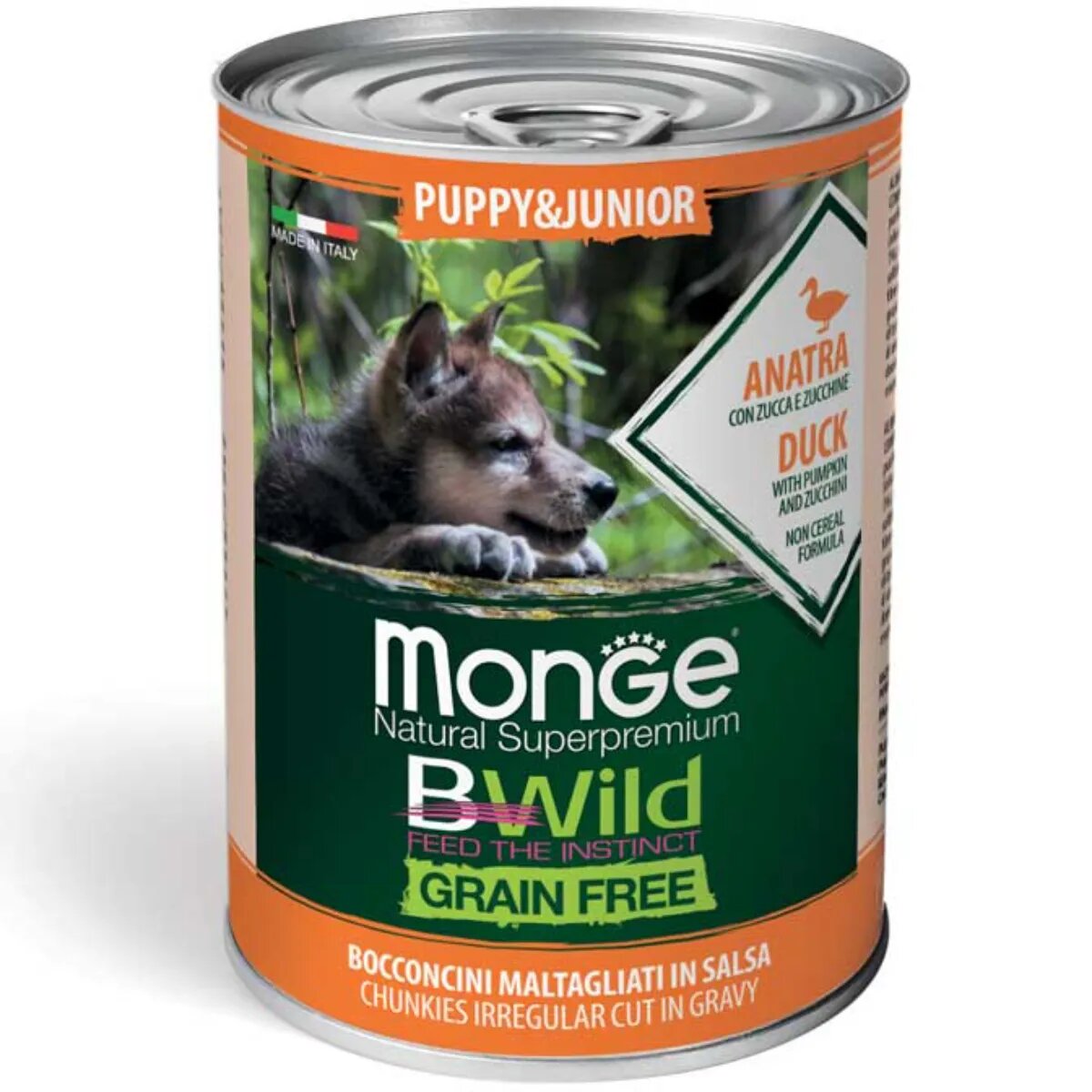 Monge BWild Adult Mini XS-S Rață și dovleac conservă hrană umedă fără cereale câini (în sos) 400g