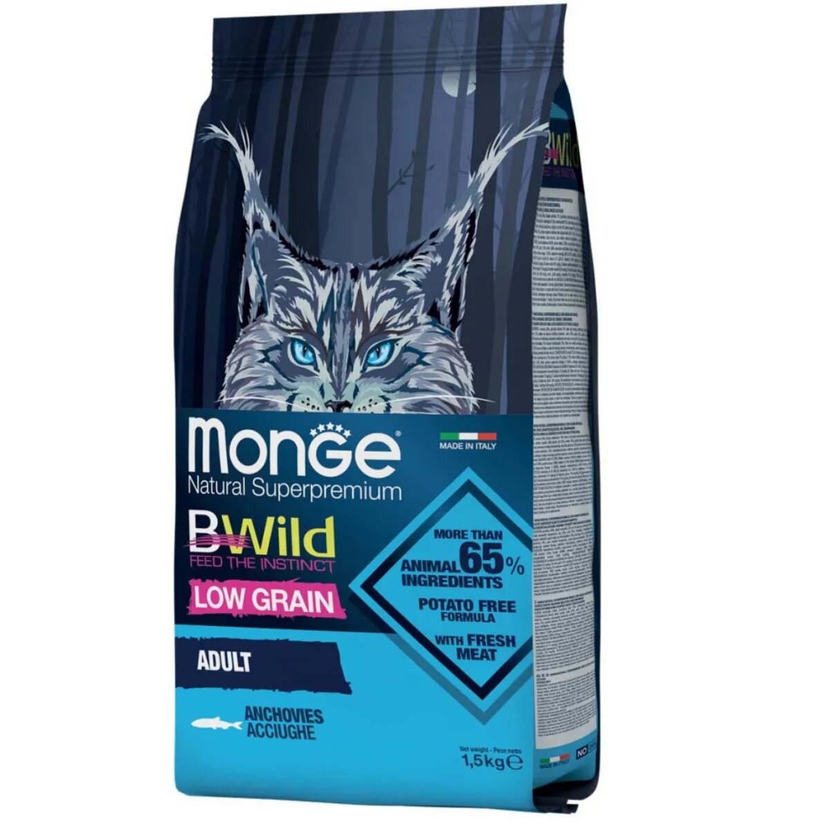 Monge BWild Anșoa hrană uscată conținut redus cereale pisici 1.5kg