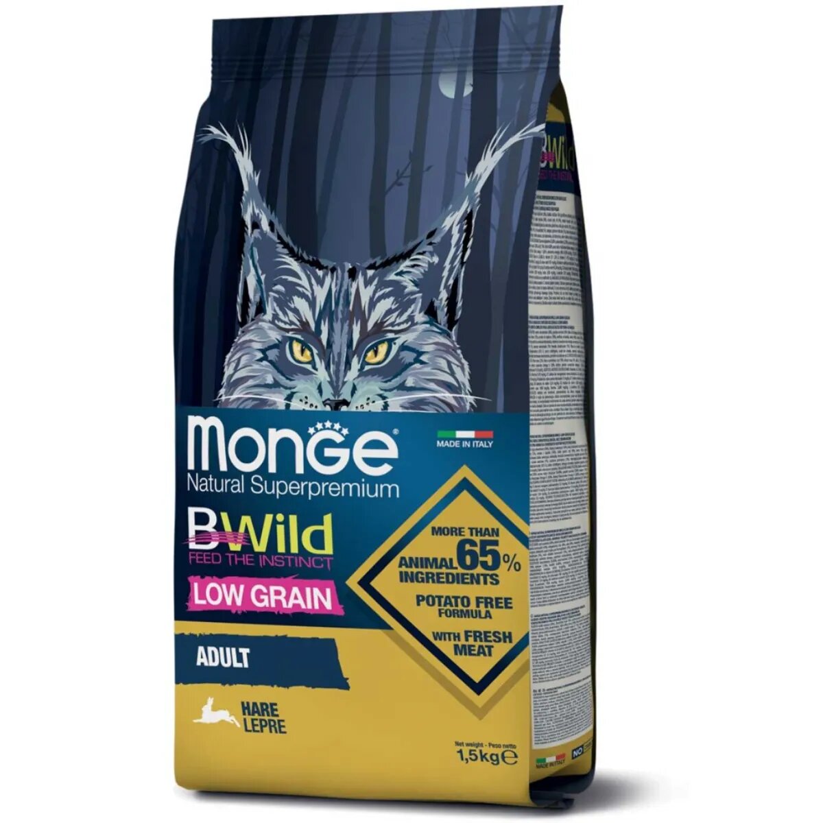 Monge BWild Iepure hrană uscată conținut redus cereale pisici 1.5kg