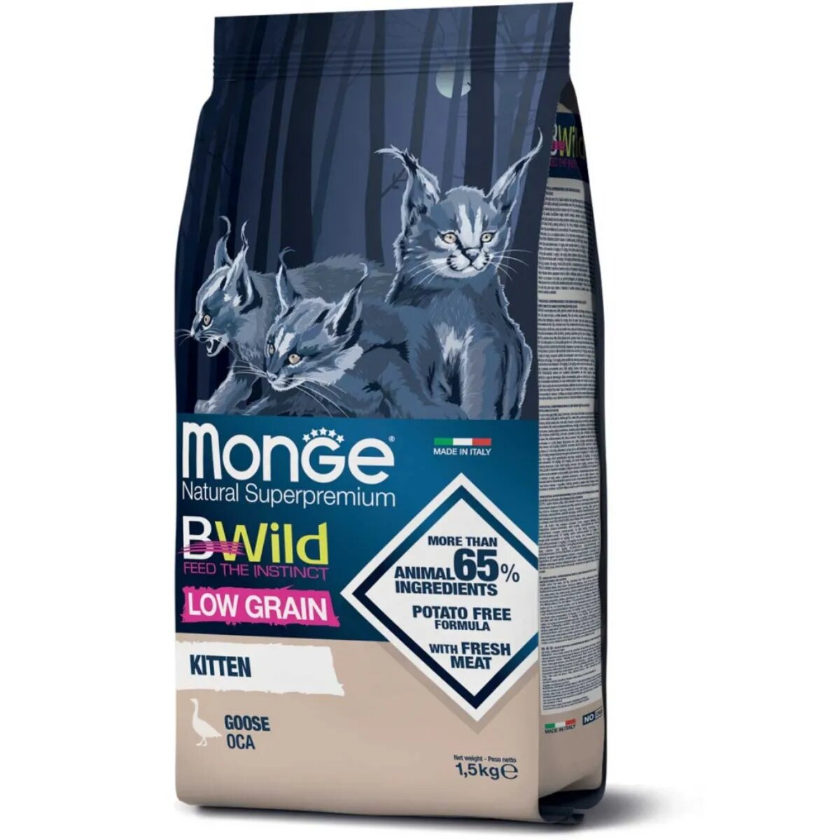 Monge BWild Kitten Gâsca hrană uscată conținut redus cereale pisici junior 1.5kg