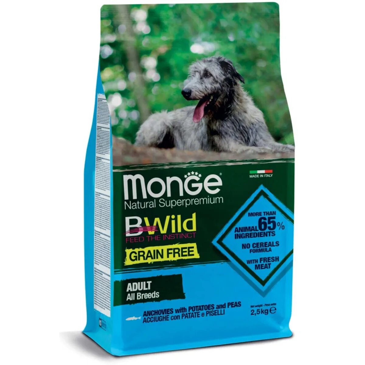 Monge BWild XS-XL Anșoa și Cartofi hrană uscată fără cereale câini 2.5kg