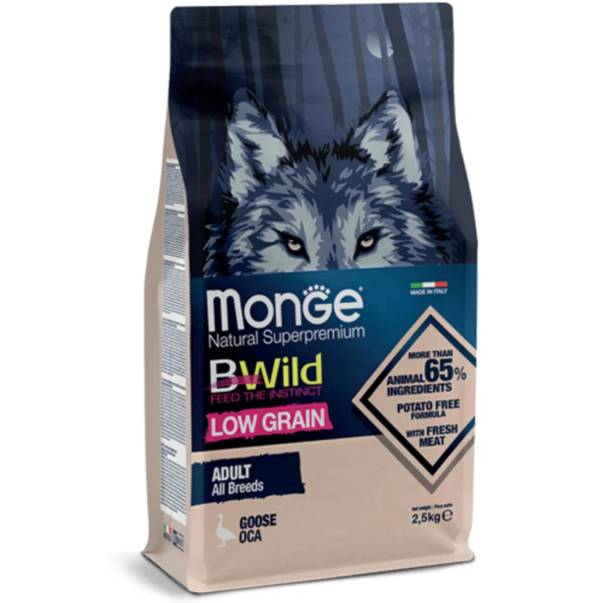 Monge BWild XS-XL Gâsca hrană uscată conținut redus cereale câini 12kg