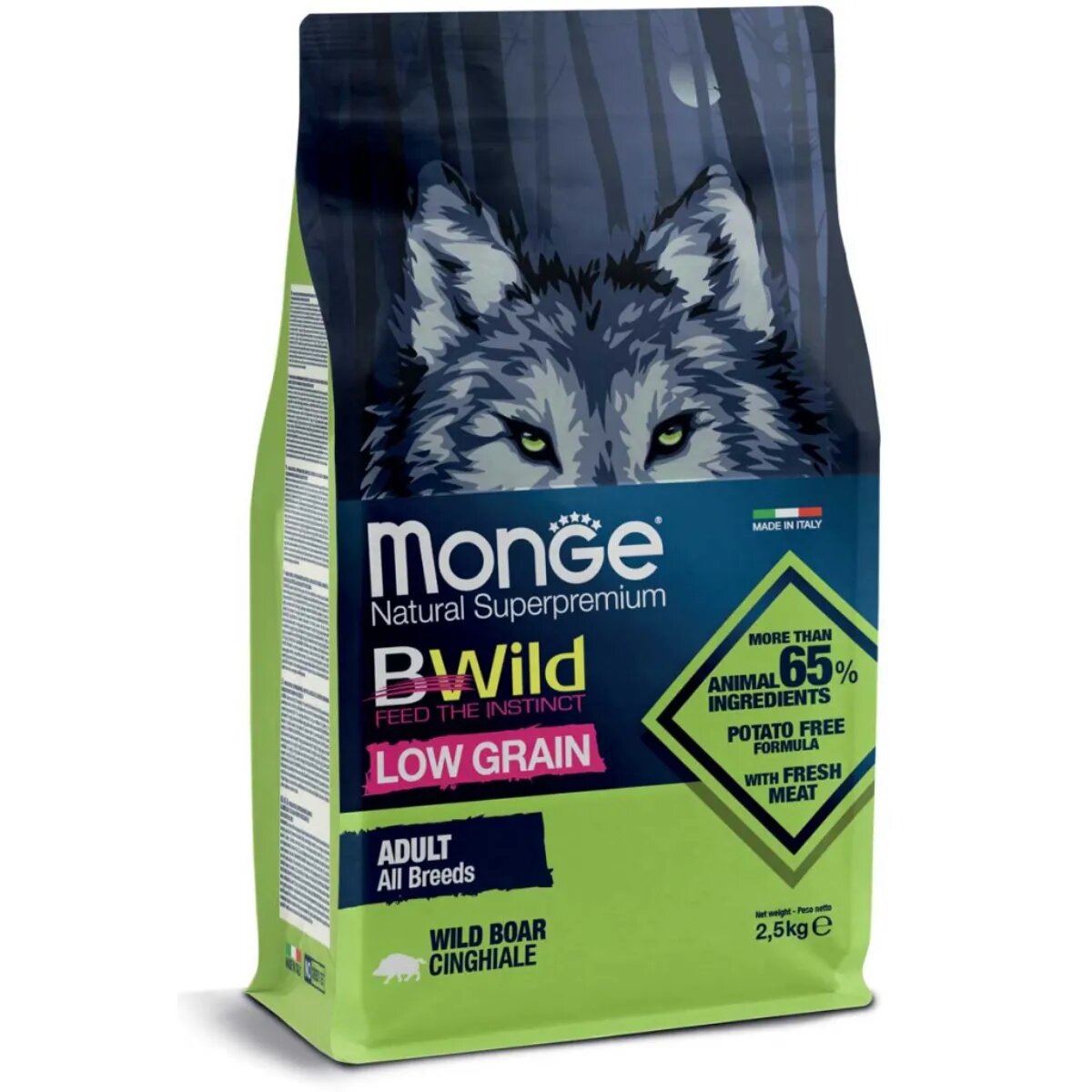 Monge BWild XS-XL Mistreț hrană uscată conținut redus cereale câini 12kg