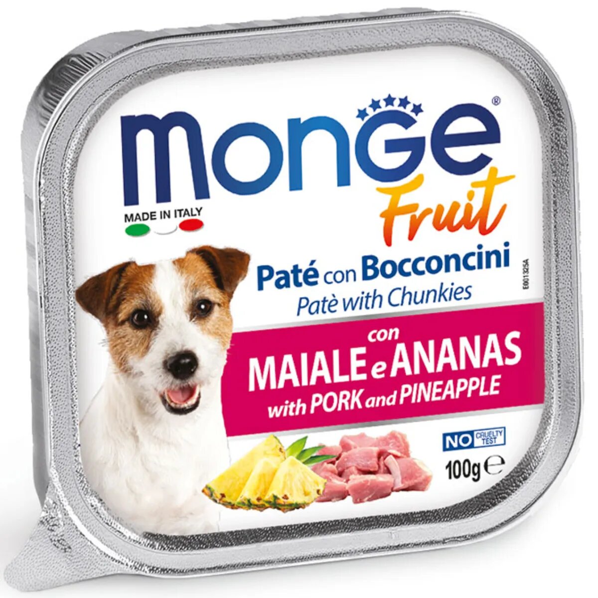 Monge Fruit XS-XL Porc și Ananas tăviță hrană umedă fără cereale câini (în suc propriu) bax 100g x 32buc