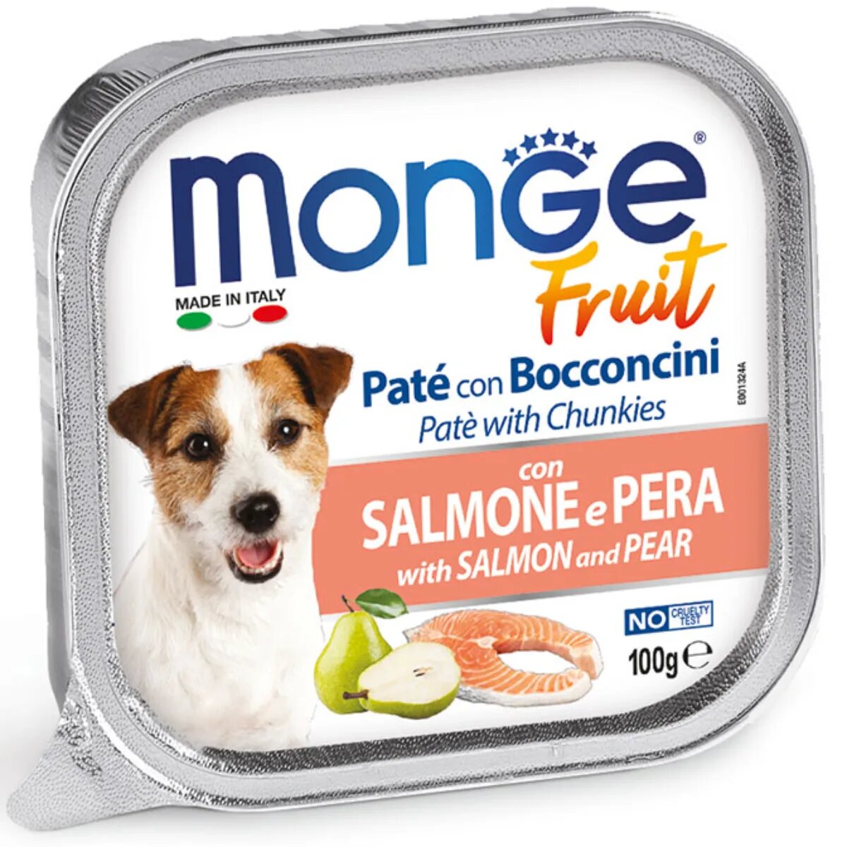 Monge Fruit XS-XL Somon și Pere tăviță hrană umedă fără cereale câini (în suc propriu) 100g