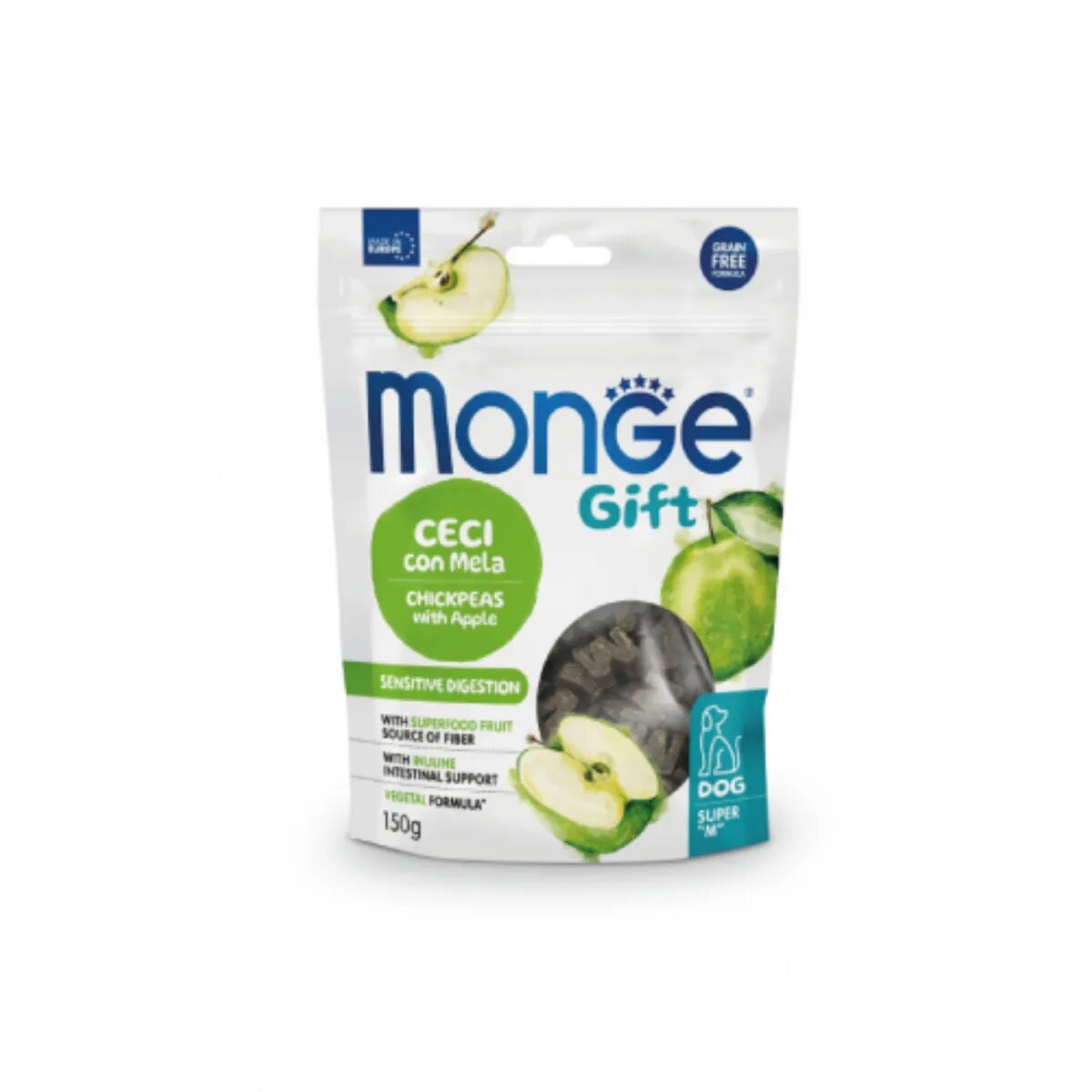 Monge Gift Super M Sensitive Digestion XS-XL Năut și Mere punguță recompense funcționale fără cereale câini sistem digestiv 150g