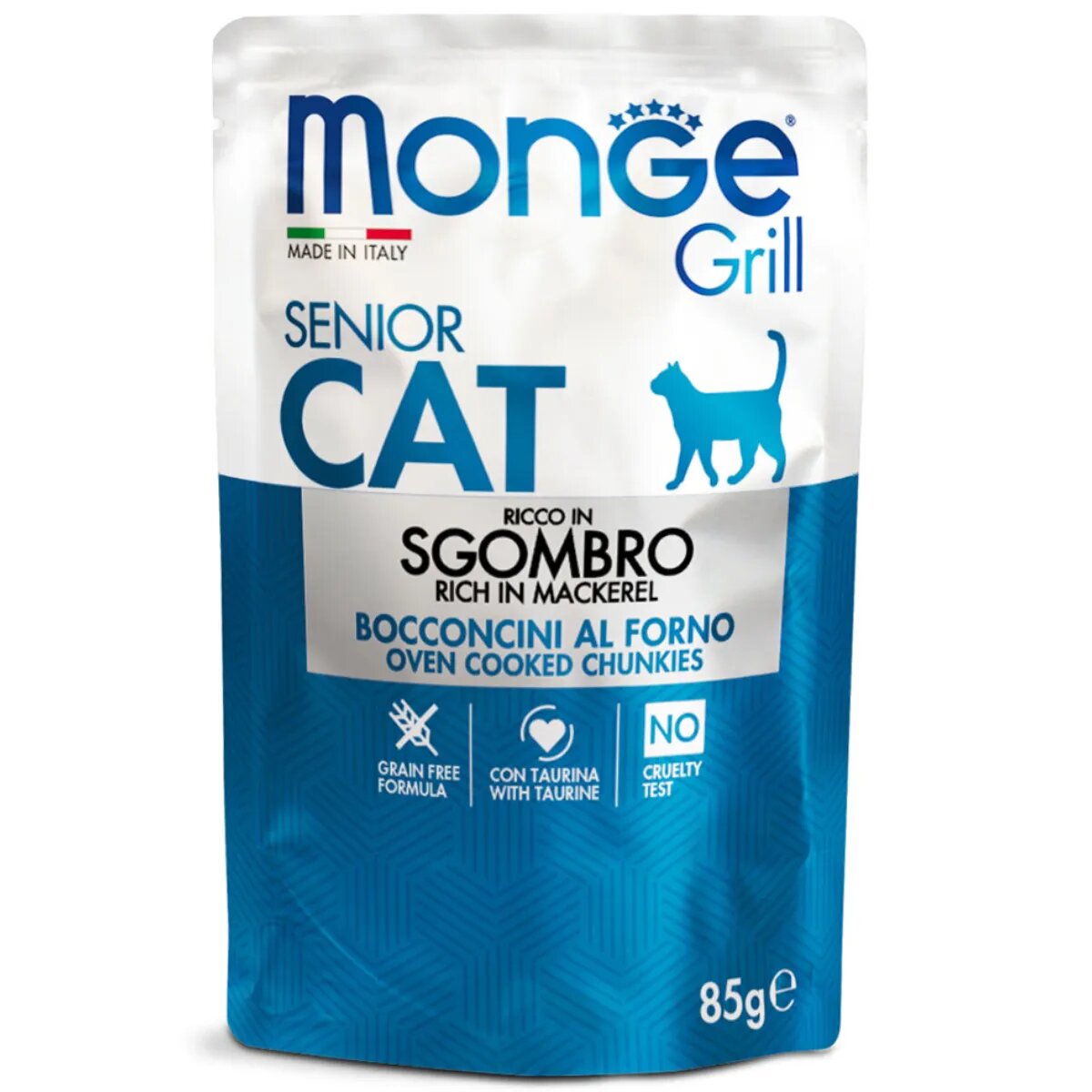 Monge Grill Senior Macrou plic hrană umedă fără cereale pisici senior (în aspic) 85g
