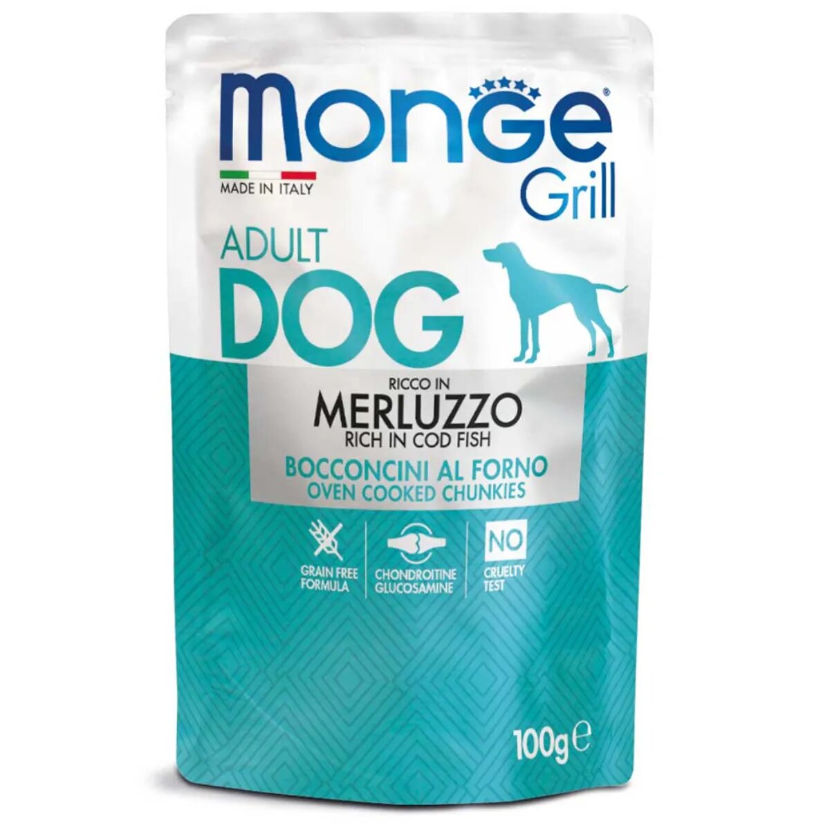 Monge Grill XS-XL Cod plic hrană umedă câini (în suc propriu) bax 100g x 24buc