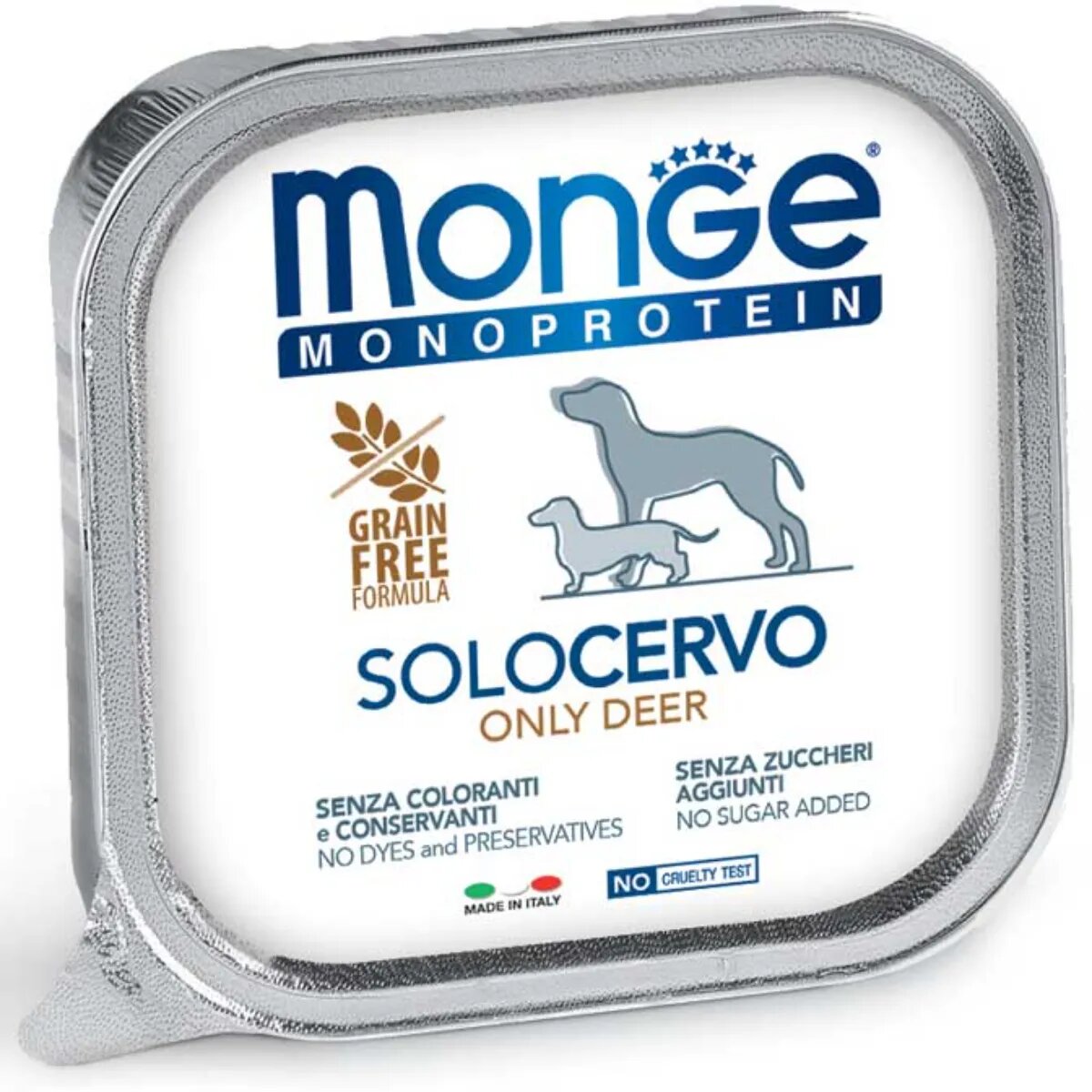 Monge Monoprotein XS-XL Căprioară tăviță hrană umedă monoproteică fără cereale câini (pate) bax 150g x 24buc