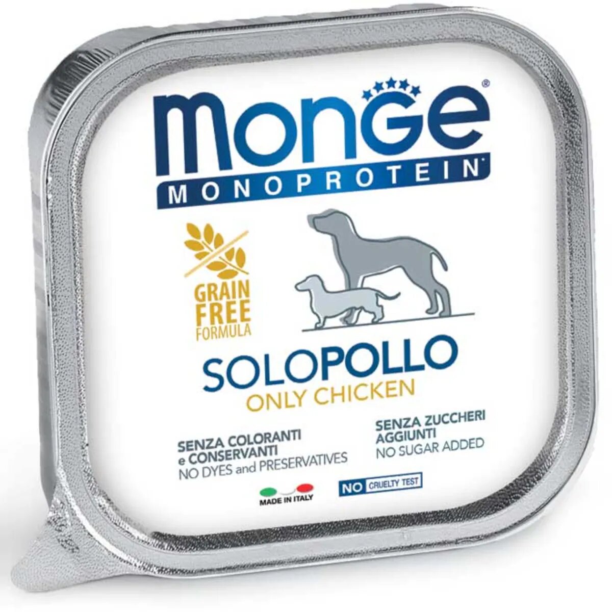 Monge Monoprotein XS-XL Pui tăviță hrană umedă monoproteică fără cereale câini (pate) bax 150g x 24buc