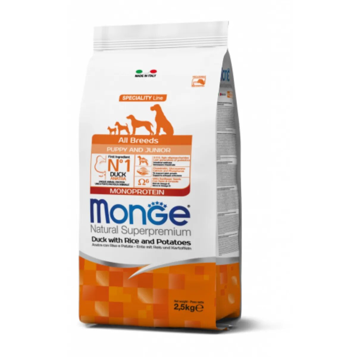 Monge Monoprotein XS-XL Rață și Orez hrană uscată câini 12kg