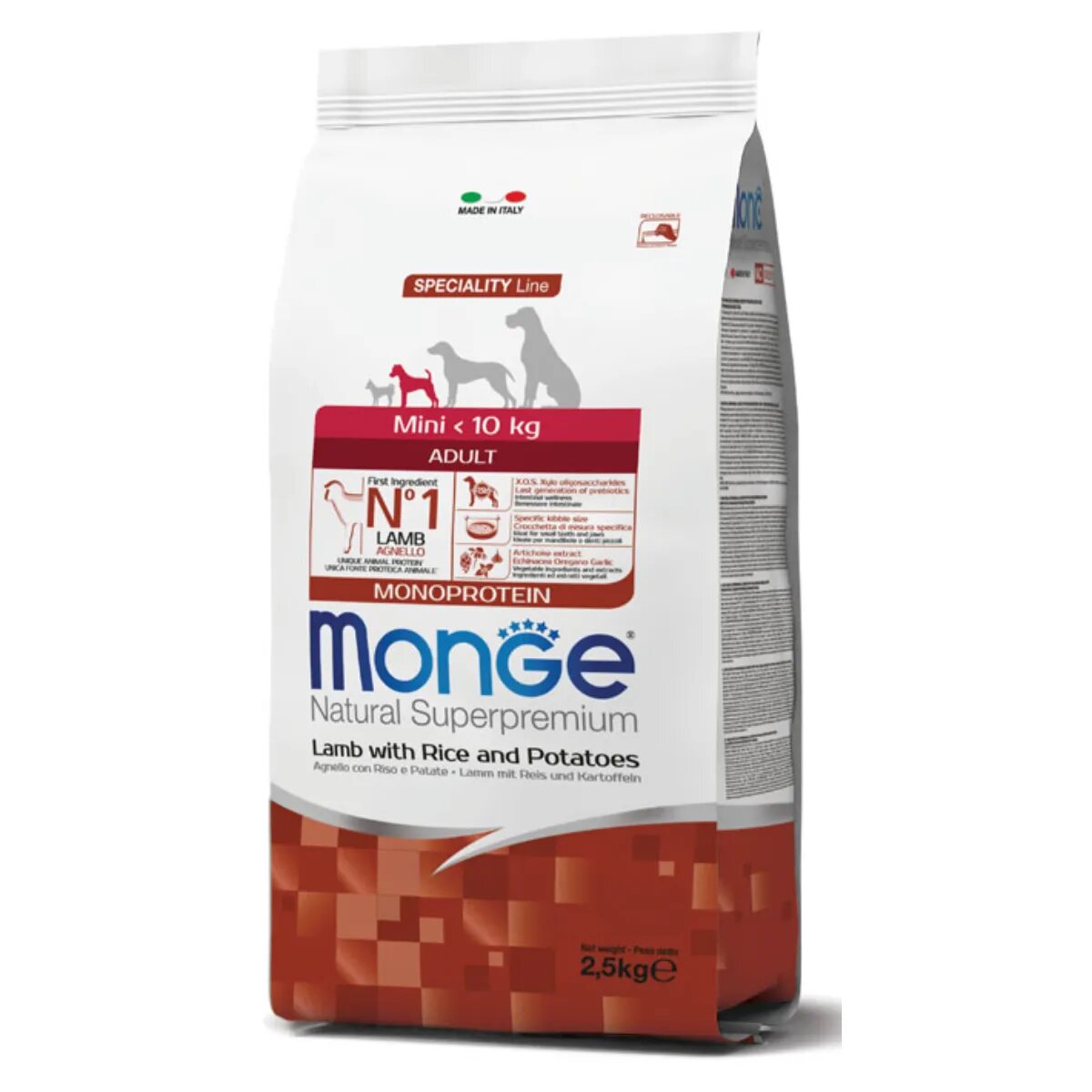 Monge Natural Superpremium Monoprotein Adult Mini XS-S Miel și Orez hrană uscată câini 2.5kg