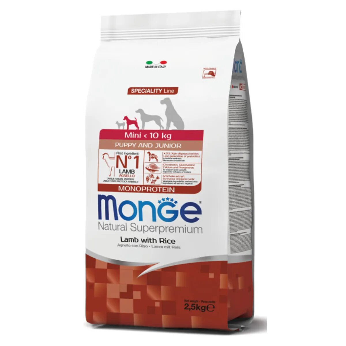 Monge Natural Superpremium Monoprotein Puppy&Junior Mini XS-S Miel și Orez hrană uscată câini junior 7.5kg