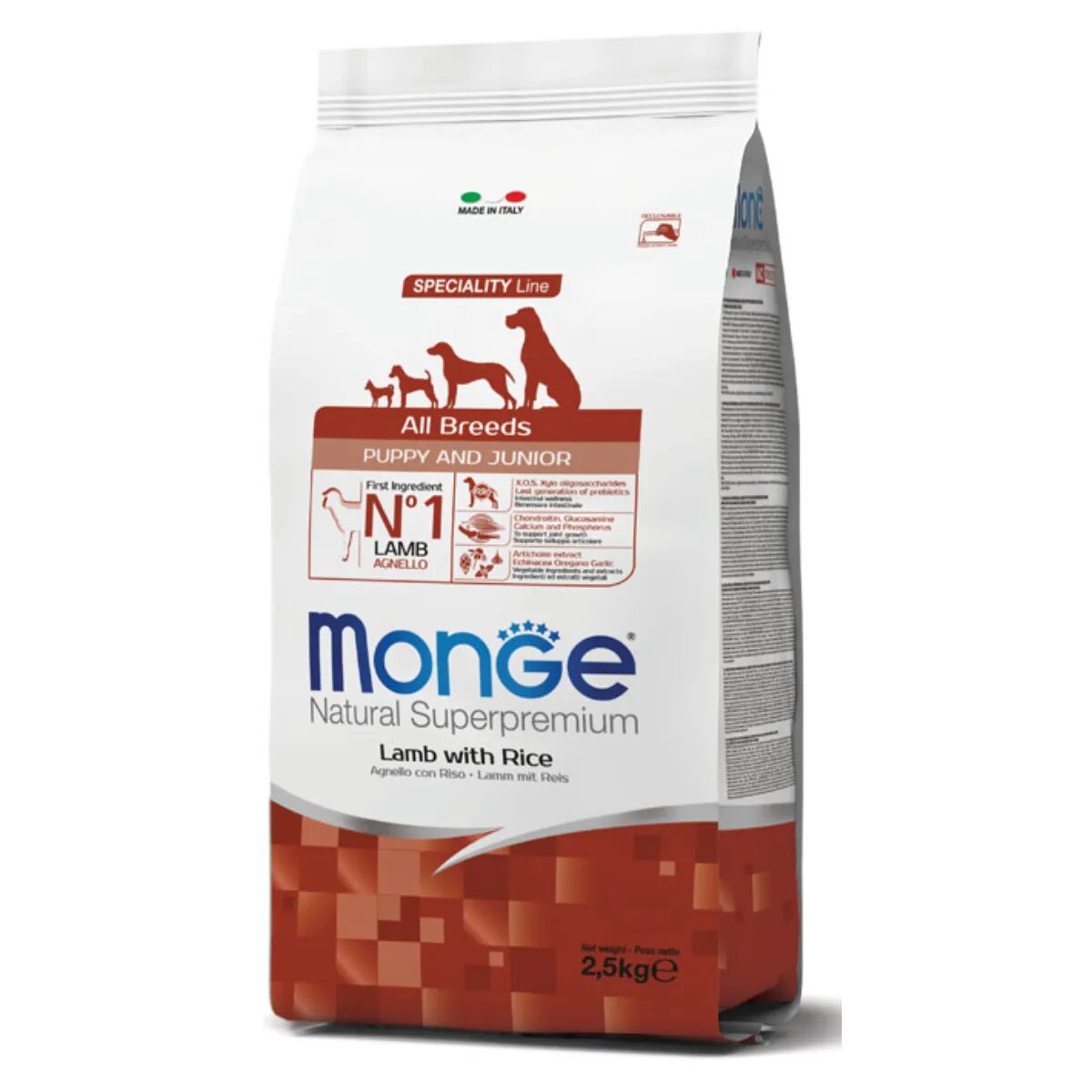 Monge Natural Superpremium Monoprotein Puppy&Junior XS-XL Miel și Orez hrană uscată câini junior 2.5kg