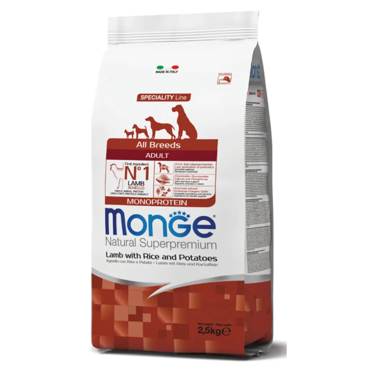 Monge Natural Superpremium Monoprotein XS-XL Miel și Orez hrană uscată câini 2.5kg