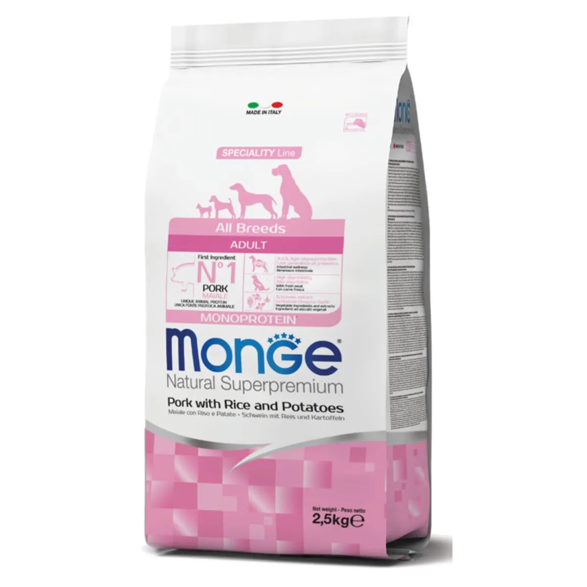 Monge Natural Superpremium Monoprotein XS-XL Porc și Orez hrană uscată câini 12kg