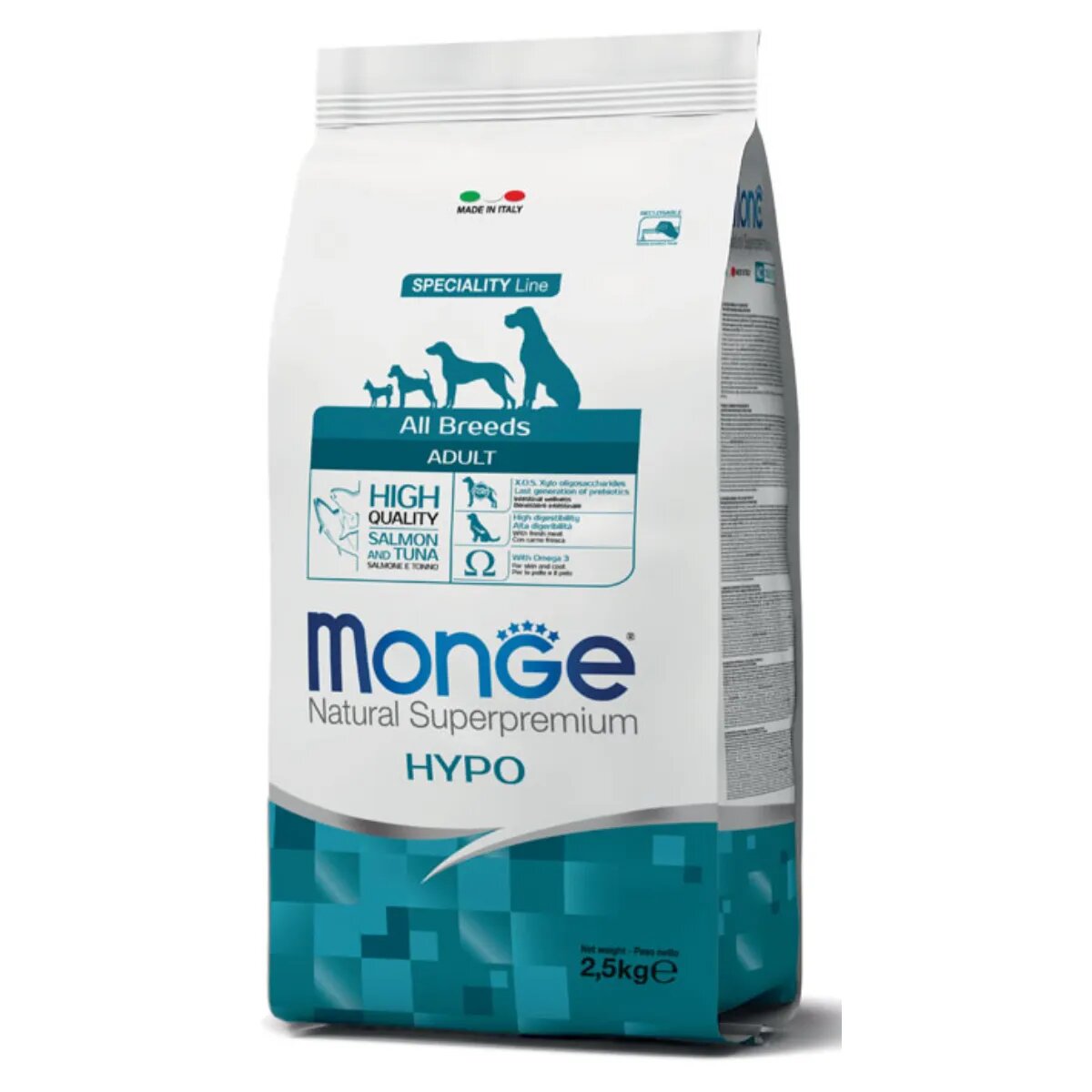 Monge Natural Superpremium Speciality Line Hypo XS-XL Somon și Ton hrană uscată câini alergii 12kg