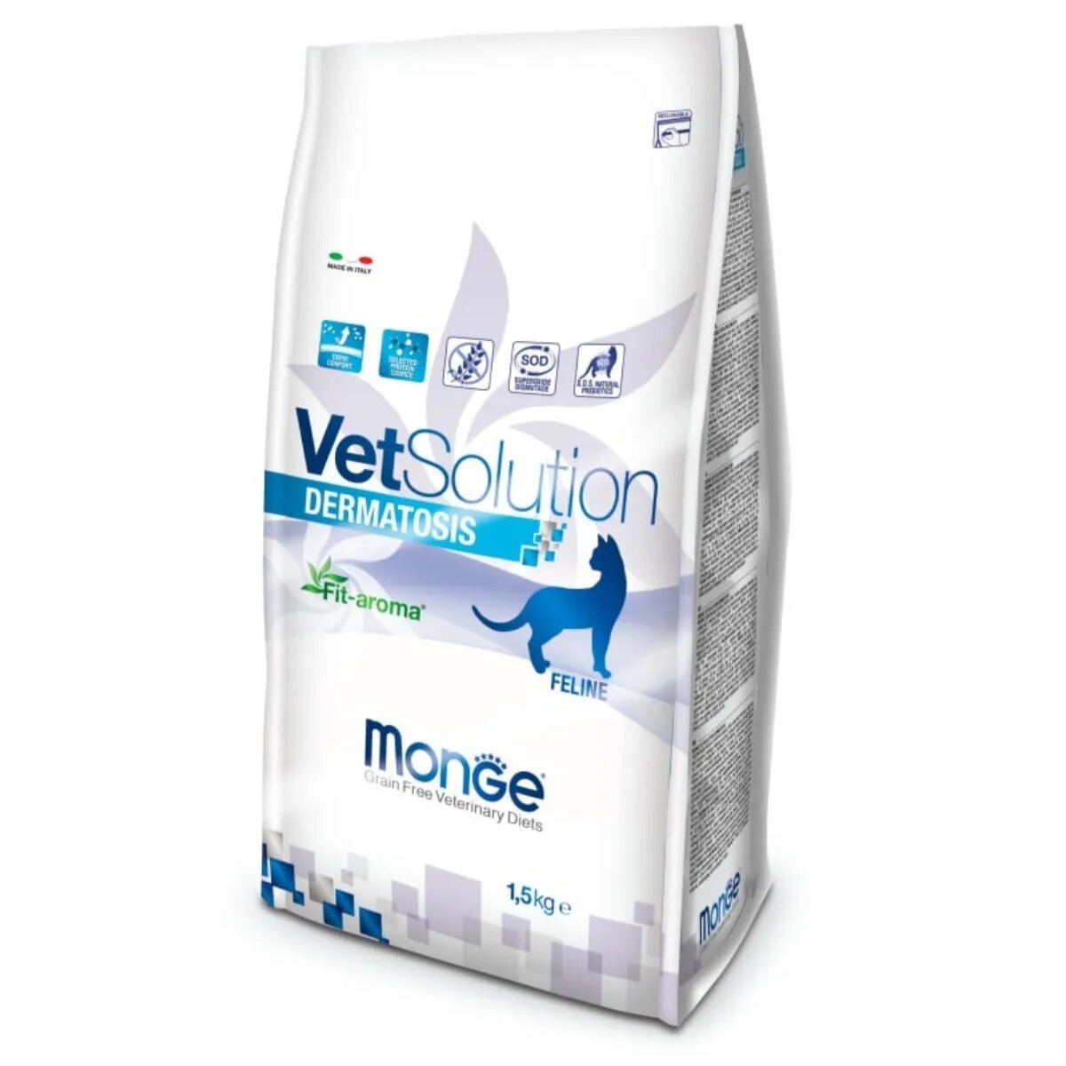 MONGE VETSOLUTION Dermatosis Somon dietă veterinară hrană uscată fără cereale pisici piele & blană 1.5kg