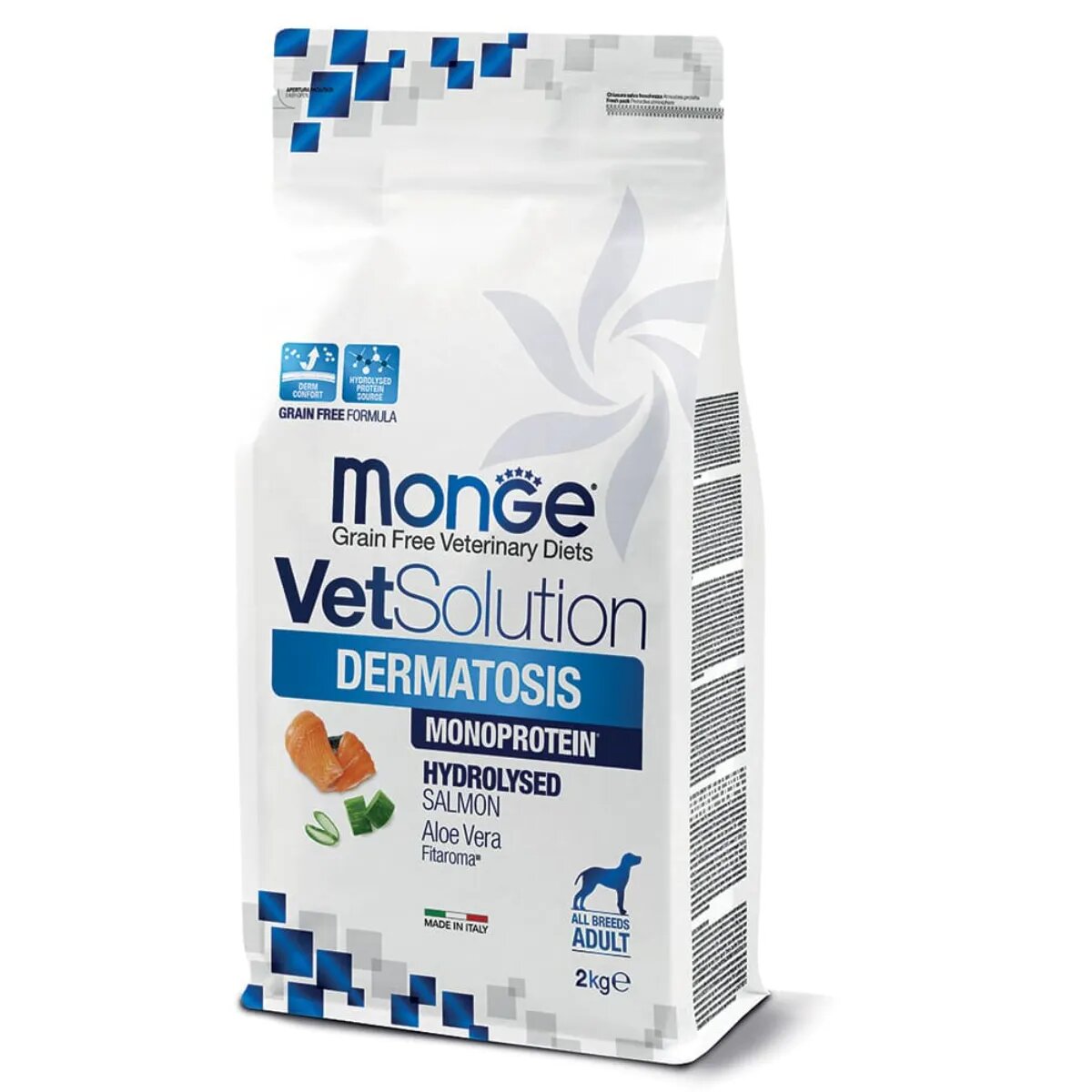 MONGE VETSOLUTION Dermatosis XS-XL Somon dietă veterinară hrană uscată fără cereale câini piele & blană 2kg
