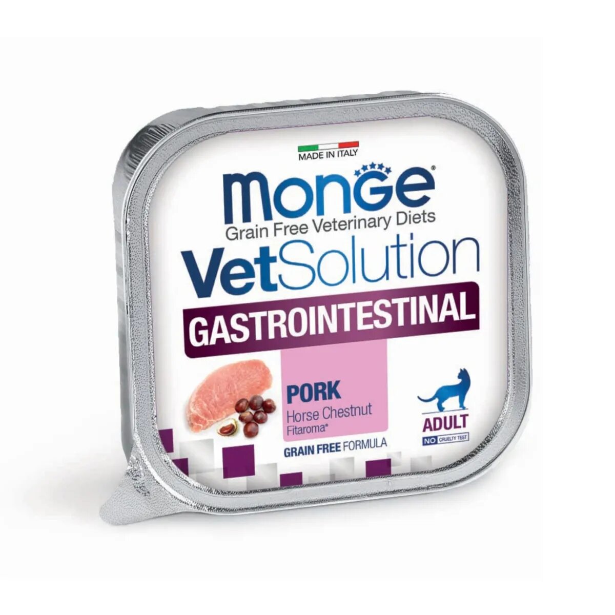 MONGE VETSOLUTION Gastrointestinal Porc dietă veterinară tăviță hrană umedă fără cereale pisici sistem digestiv (pate) 100g