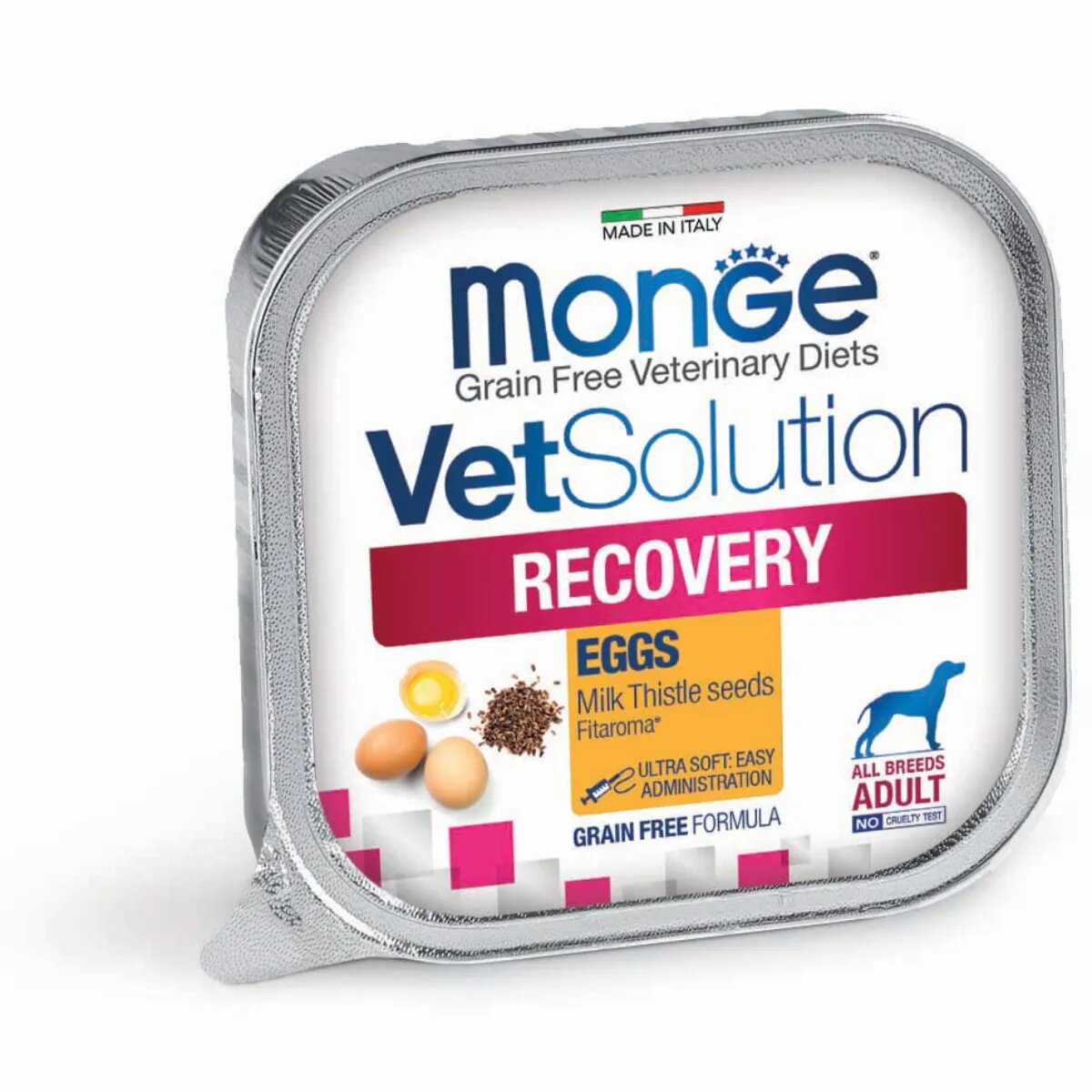 MONGE VETSOLUTION Recovery XS-XL Ficat și Porc dietă veterinară tăviță hrană umedă fără cereale câini convalescență (topping) 150g