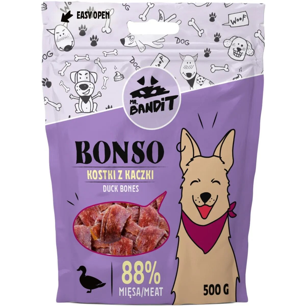 Mr Bandit Bonso Bones XS-XL Rață punguță recompense câini 500g