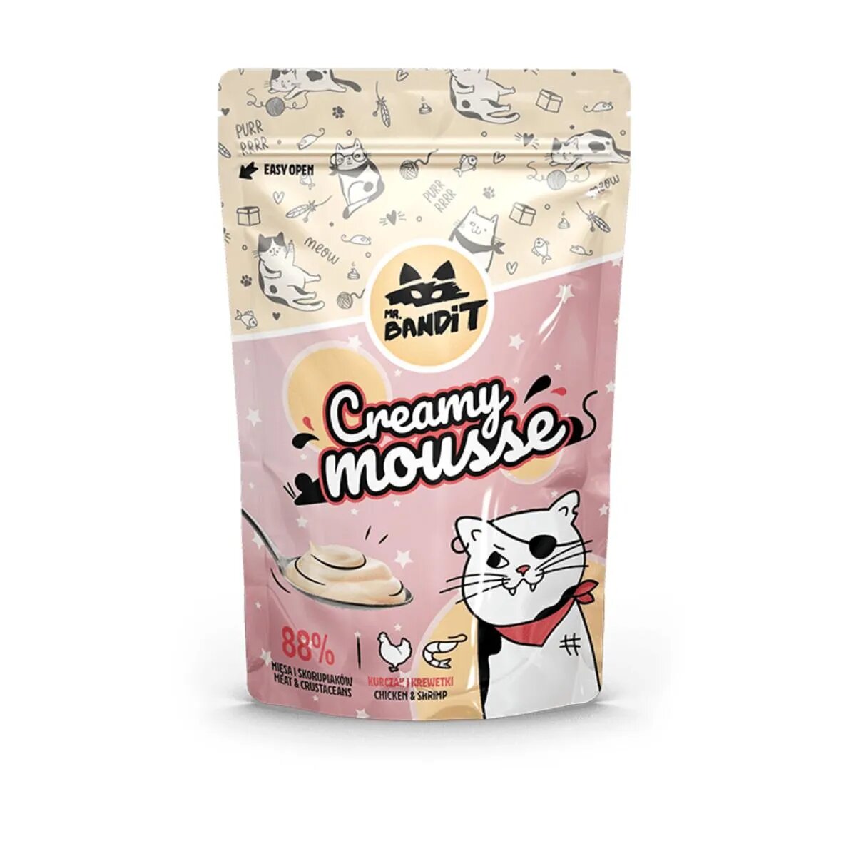 Mr Bandit Creamy Mousse Pui și Creveți punguță recompense pisici (topping) Creamy Mousse Pui și Creveți punguță plic recompense pisici (topping) 60g