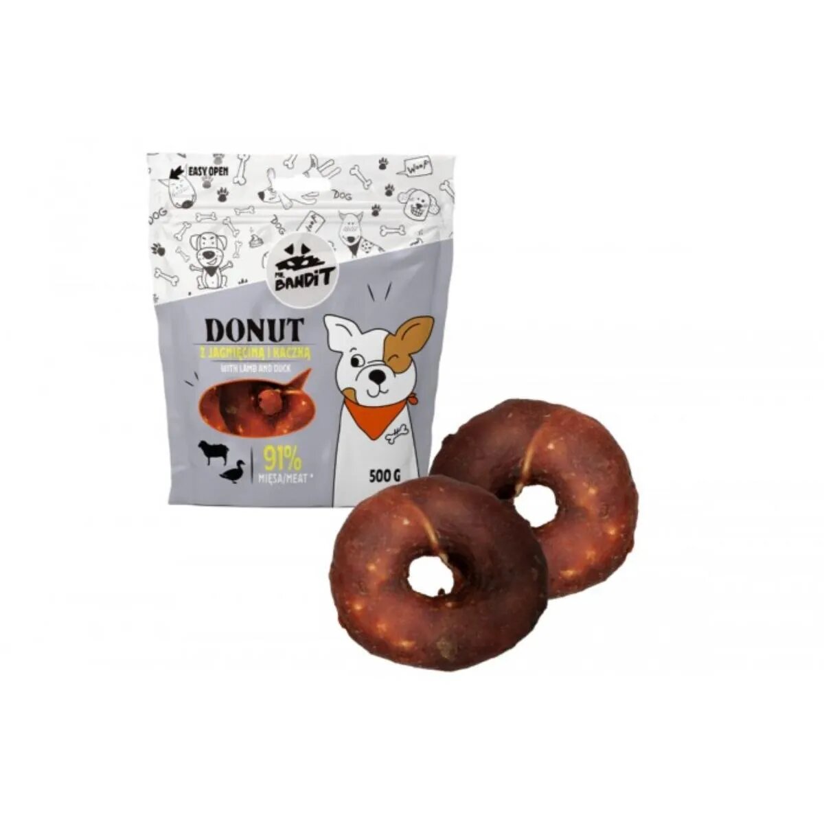 Mr Bandit Donut XS-XL Miel și Rață punguță recompense câini 500g