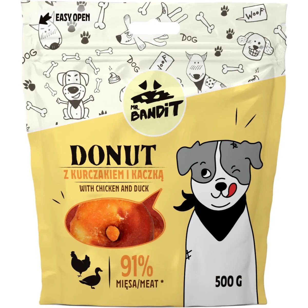 Mr Bandit Donut XS-XL Pui și Rață punguță recompense câini 500g