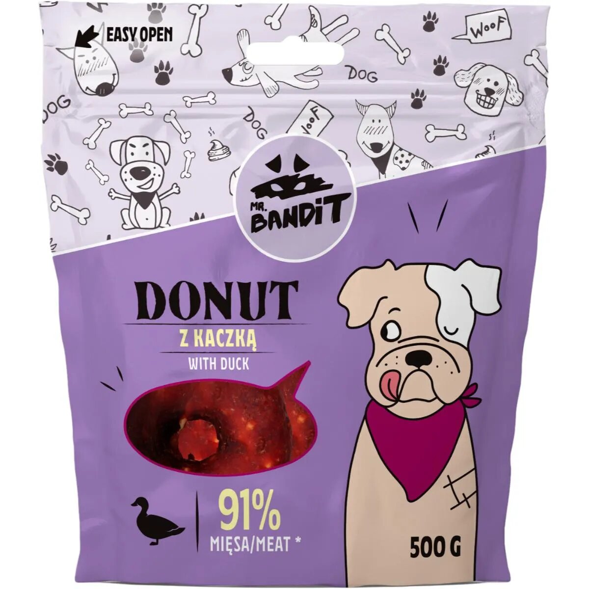 Mr Bandit Donut XS-XL Rață punguță recompense câini 500g