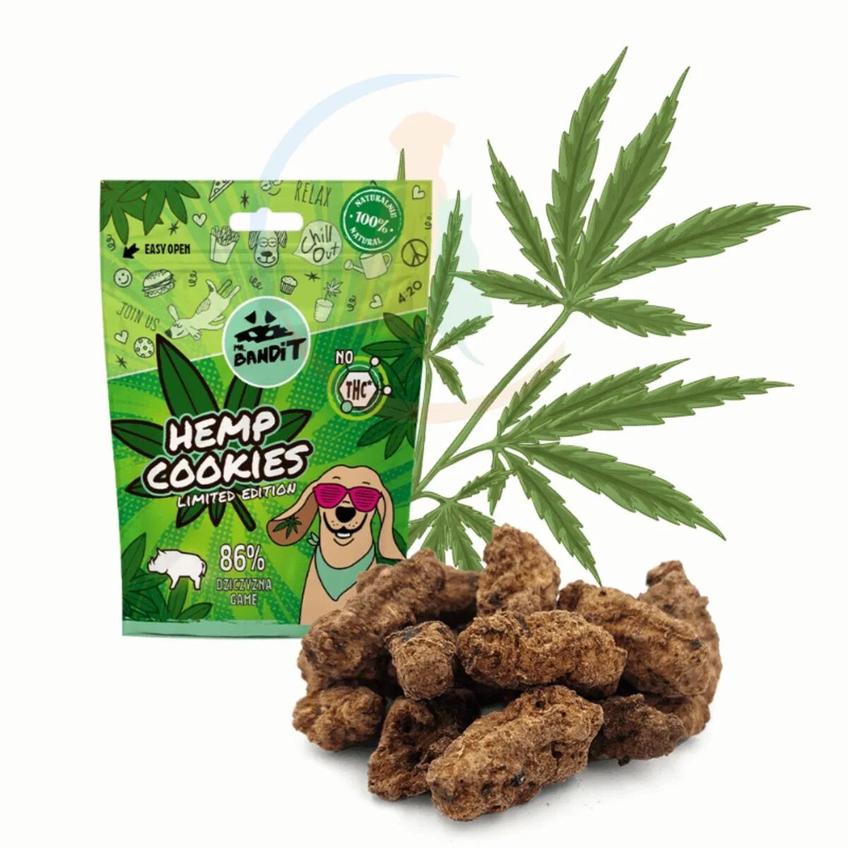 Mr Bandit Hemp Cookies XS-XL Vânat punguță recompense fără cereale câini 75g
