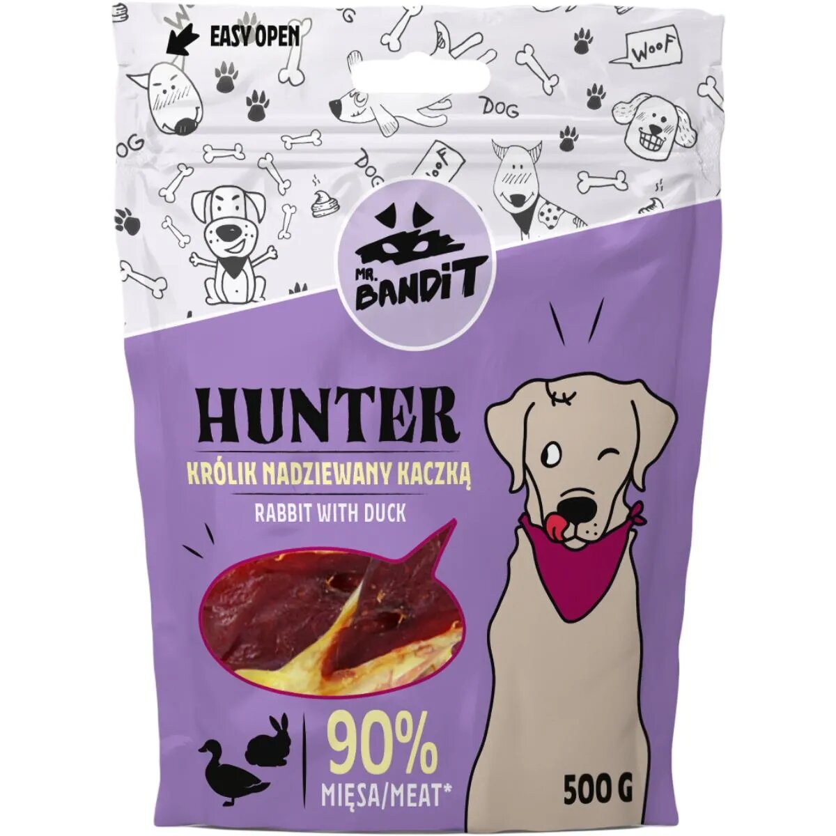 Mr Bandit Hunter Fillets XS-XL Iepure și Rață punguță recompense fără cereale câini 500g